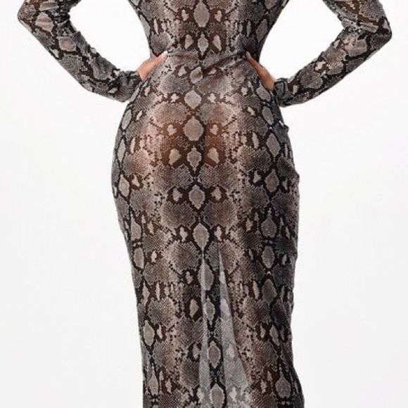 Maxi mesh dress with collar / snake print - Picture 4 of 4
